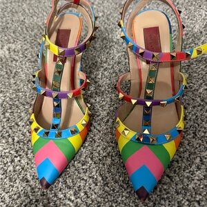 Valentino Rainbow Chevron Studded Heels